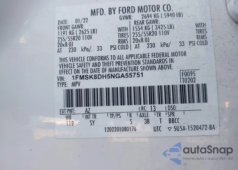 2022 Ford Explorer Xlt из США, поврежденный, VIN 1FMSK8DH5NGA55751